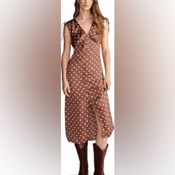 Lucky Brand satin Chocolate Polka Dot midi button down dress - Picture 1 of 7